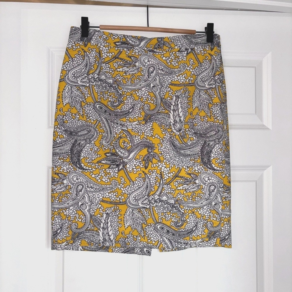 J. Crew Classic Vibrant Royal Elegance Paisley Pencil Skirt Textured 100% Cotton